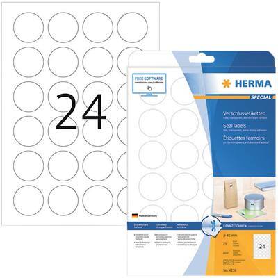 Étiquettes de sécurité HERMA 4236 Transparent Rondes 600 Étiquettes par paquet 4236