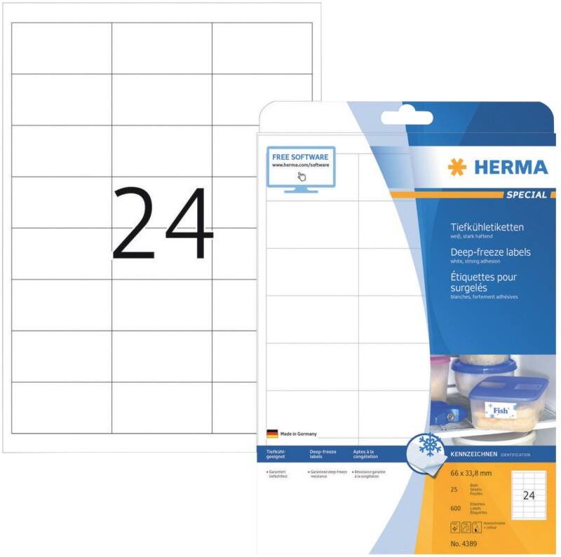 HERMA Etiketten 4389 Klevend A4 Wit 66 x 33,8 mm  25 Vellen à 24 Etiketten