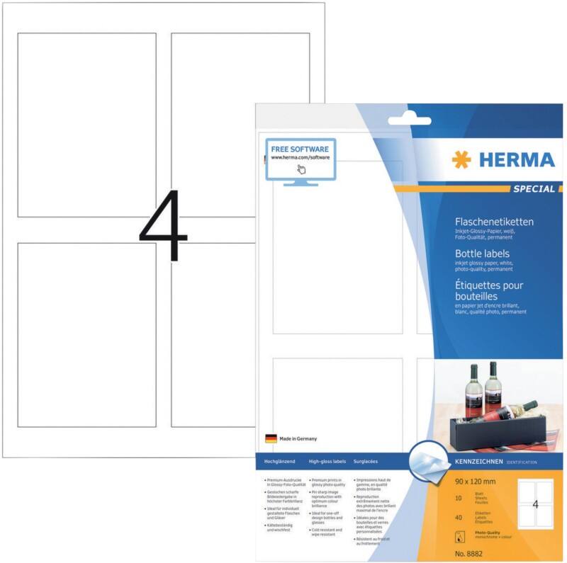 Étiquettes HERMA 8882 adhésif A4 Blanc 90 x 120 mm 10 Feuilles de 4 Étiquettes