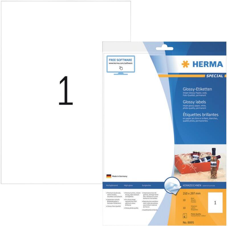 Étiquettes HERMA 8895 adhésif A4 Blanc 210 x 297 mm 10 Feuilles de 1 Étiquettes