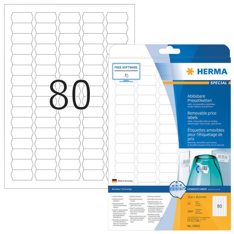 HERMA Etiketten 10002 Klevend A4 Wit 35,6 x 16,9 mm  25 Vellen à 80 Etiketten