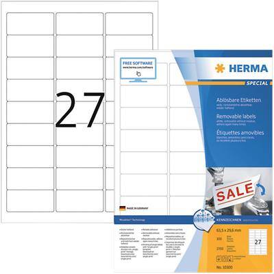 HERMA Multifunctionele etiketten 10300 Wit 63,5 x 29,6 mm 100 Vellen à 27 Etiketten