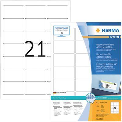 Étiquettes d'adresse HERMA Blanc 63,5 x 38,1 mm 100 Feuilles 10301