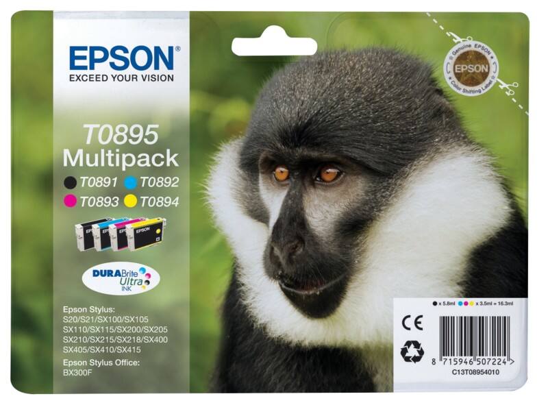 Epson T0895 Origineel Inktcartridge C13T08954010 Zwart, cyaan, magenta, geel Multipack 4 Stuks
