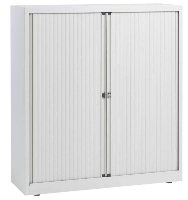 Armoire à portes coulissantes Bisley EuroTambour Acier 1 Étagère Verrouillable 1200 x 430 x 1030 mm Blanc