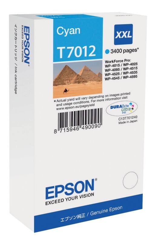 Cartouche jet d'encre Epson T7012 D'origine C13T70124010 Cyan
