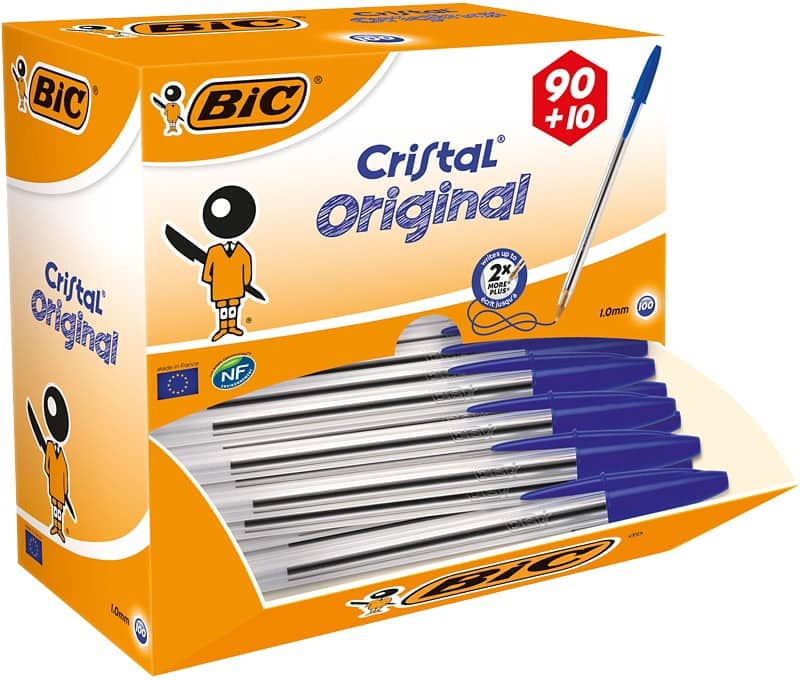 Stylo-bille BIC Cristal Original Bleu 0,4 mm Moyen Bille 100 Unités