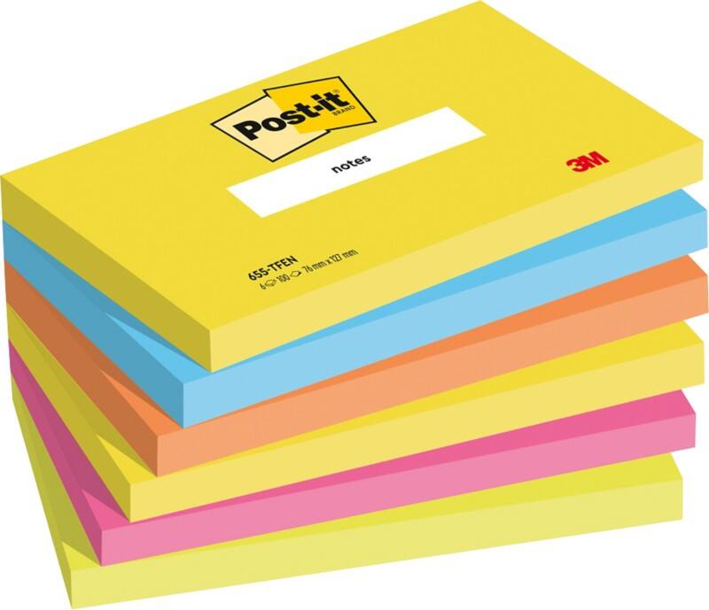 Notes Post-it 127 x 76 mm Couleurs Energie 6 Blocs de 100 Feuilles
