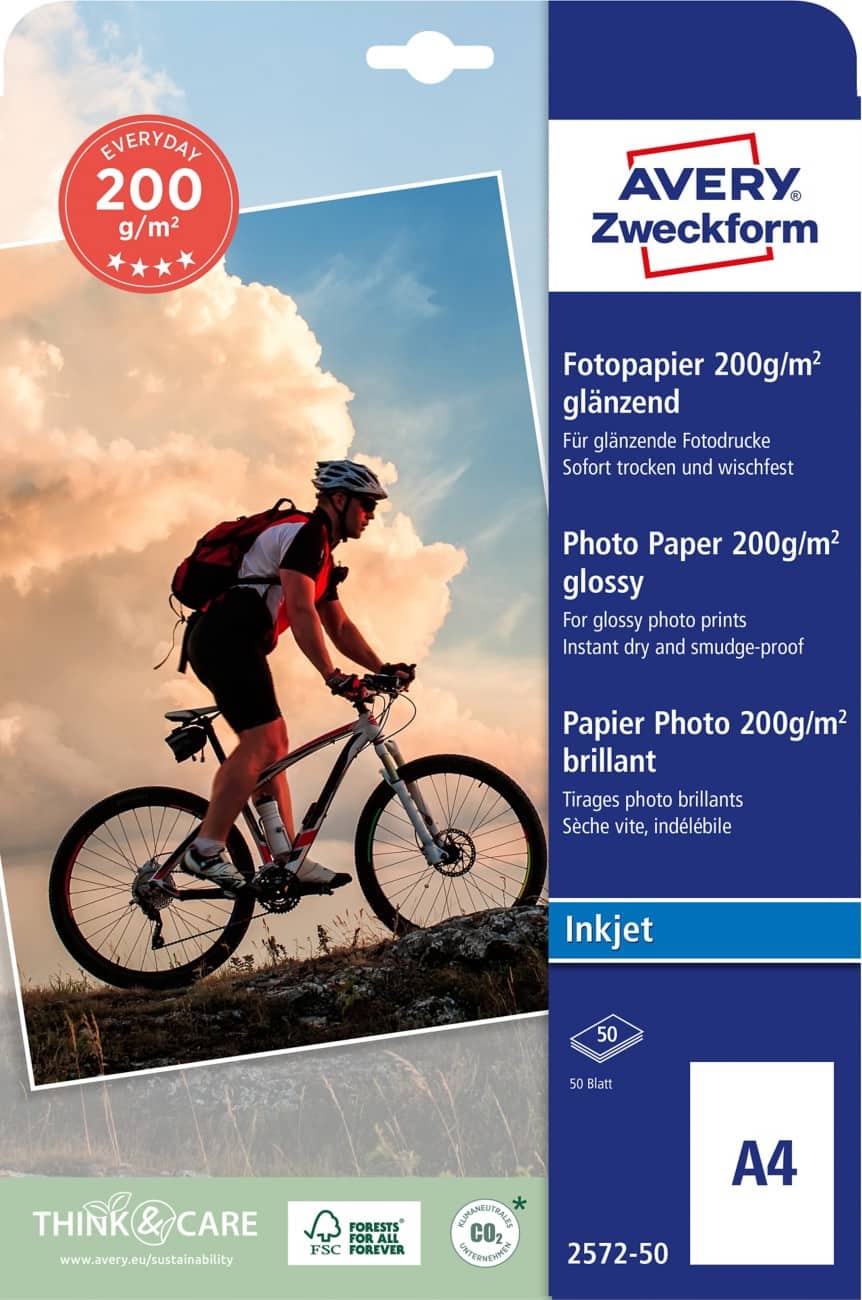 Papier photo AVERY Zweckform Jet d'encre Brillant A4 200 g/m² Blanc 50 feuilles