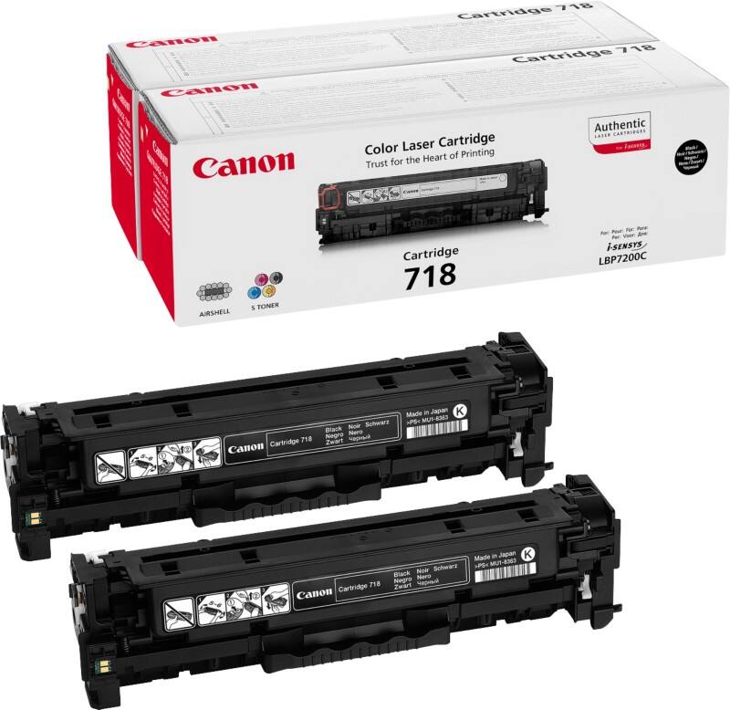 Canon 718BK2 Origineel Tonercartridge Zwart Duopack 2 Stuks