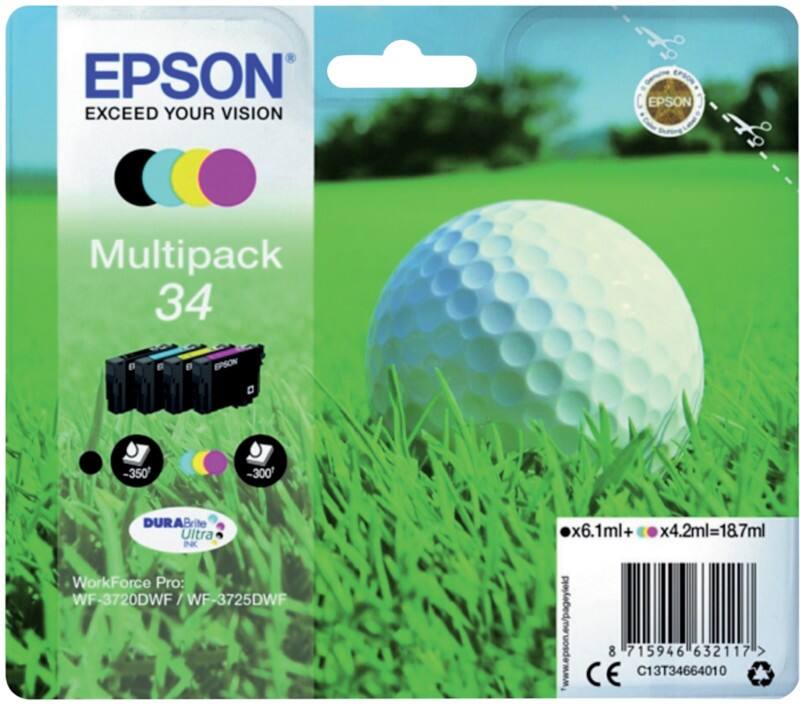 Epson 34 Origineel Inktcartridge C13T34664010 Zwart, cyaan, magenta, geel Multipack 4 Stuks