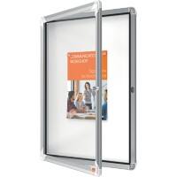 Vitrine d'affichage d'extérieur Nobo Premium Plus 1902577 Magnétique Fixation murale Cadre en aluminium Porte battante en verre sécurité 4xA4 Blanc 494 x 668 mm