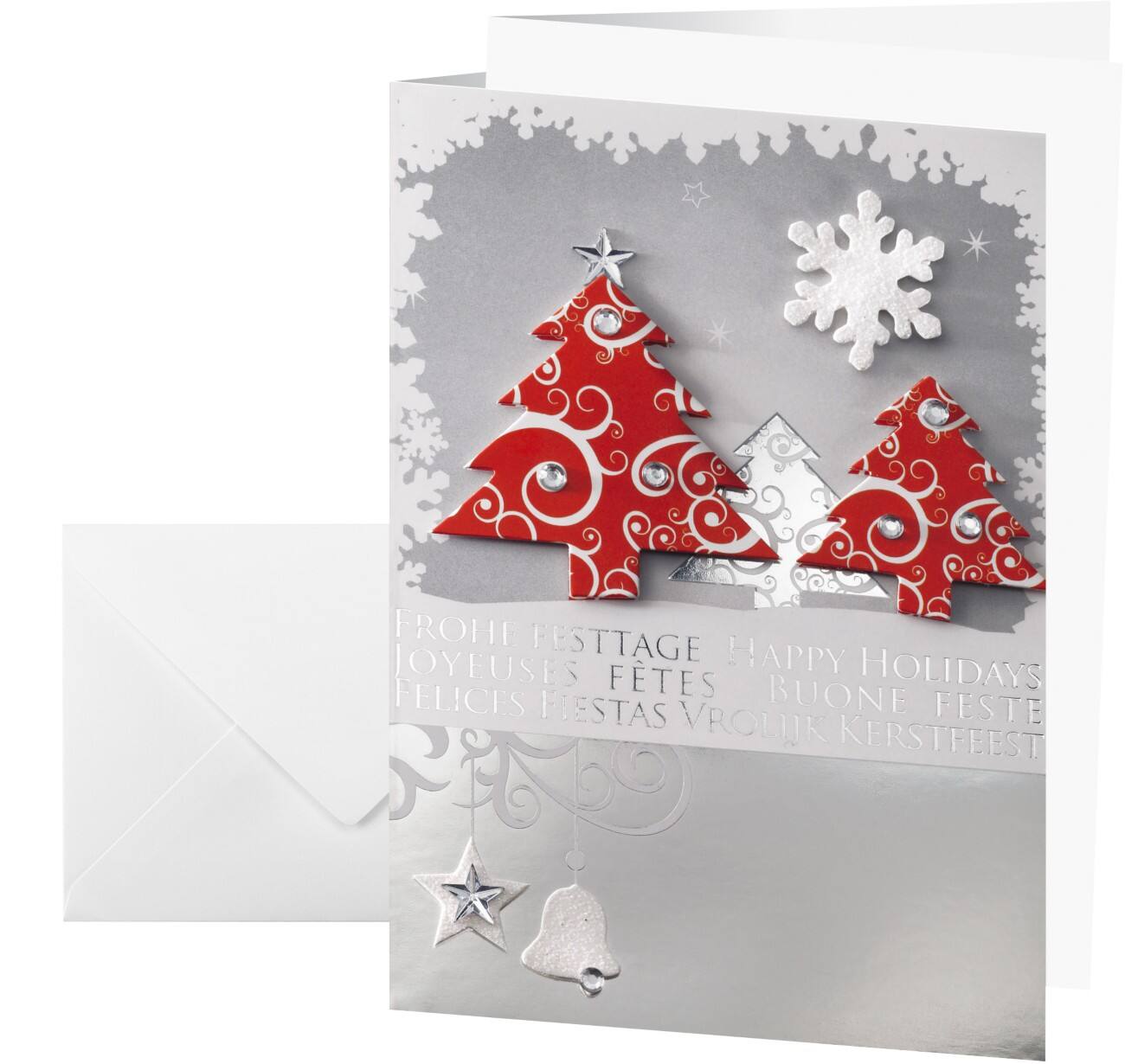 Carte de Noël Sigel Three Trees 250 g/m² 21 x 14,8 cm A6 Rouge, blanc 10 Unités