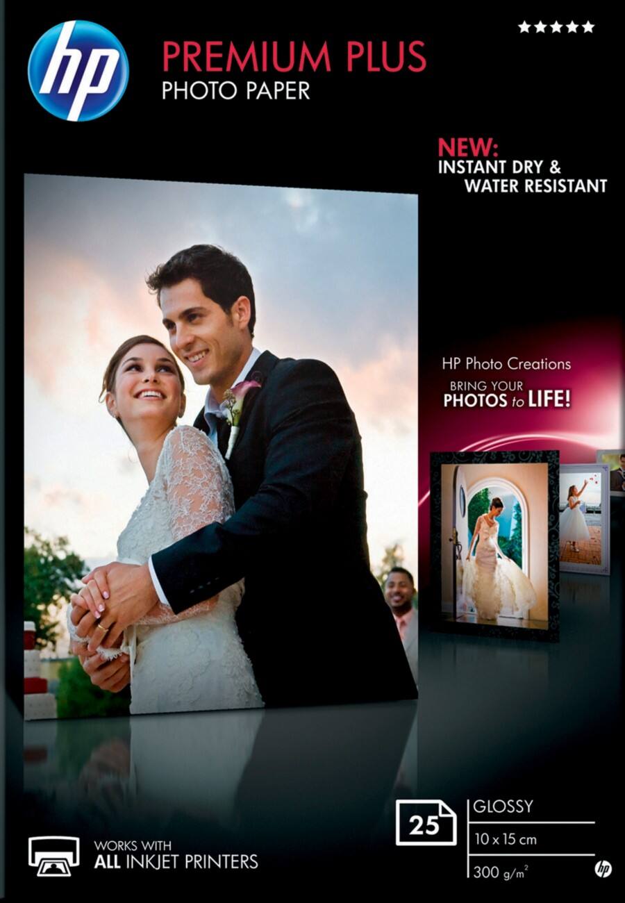 Papier photo jet d'encre HP Premium Plus Blanc Brillant 300 g/m² 10 x 15 cm 10 x 15 cm 25 Feuilles
