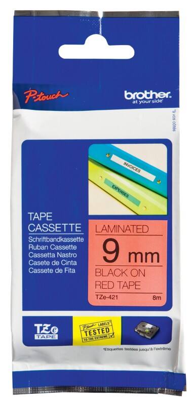 Brother TZe-421 Authentiek Labeltape Zelfklevend Zwart op rood 9 mm x 8m