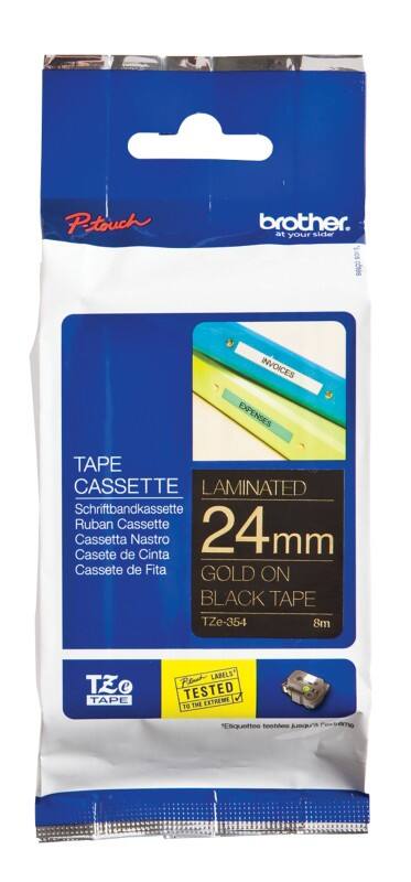 Ruban d'étiquettes Brother TZE354 Or sur Noir 24 mm x 8 m