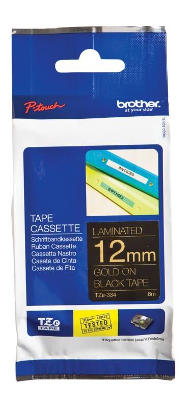 Ruban d'étiquettes Brother TZE334 12 mm x 8 m Or sur Noir