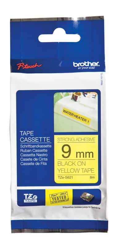 Ruban d'étiquettes Brother TZeS621 Noir sur Jaune 9 mm x 8 m