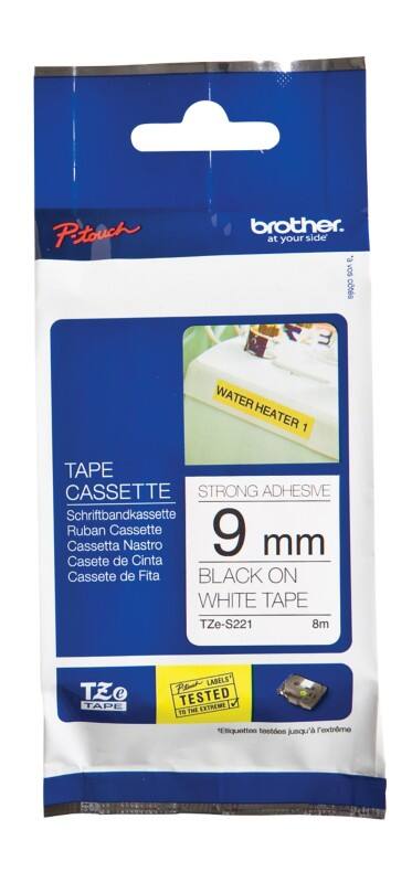 Brother TZe-S221 Authentiek Labeltape Zelfklevend Zwart op wit 9 mm x 8m