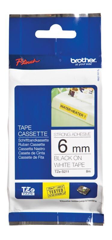 Ruban d'étiquettes Brother TZeS211 Noir sur Blanc 6 mm x 8 m
