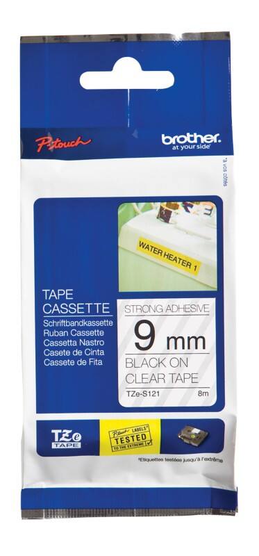 Brother Labeltape TZe121 Zwart op Transparant 9 mm x 8 m