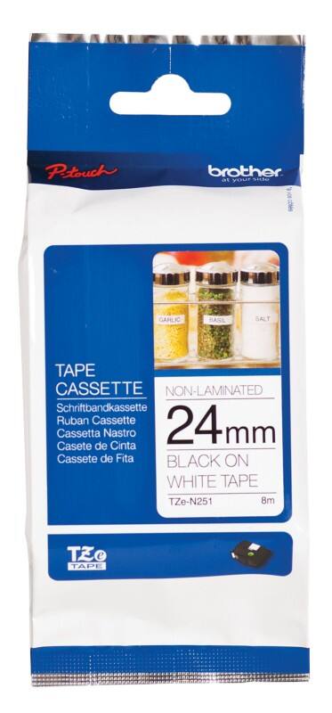 Ruban d'étiquettes Brother TZeN251 Noir sur Blanc 24 mm x 8 m