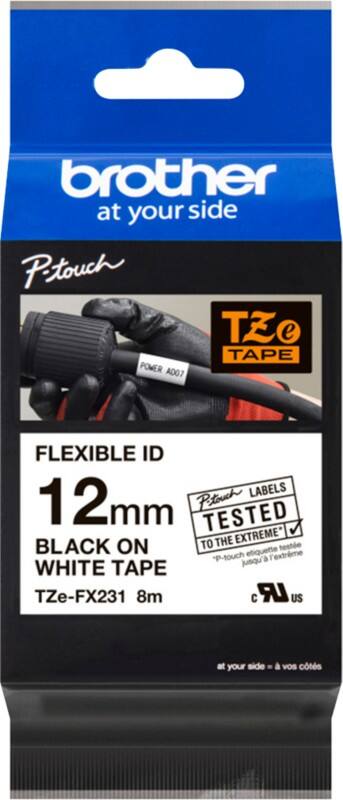 Brother TZe-FX231 Authentiek Flexibel Labeltape Zelfklevend Zwart op wit 12 mm x 8m