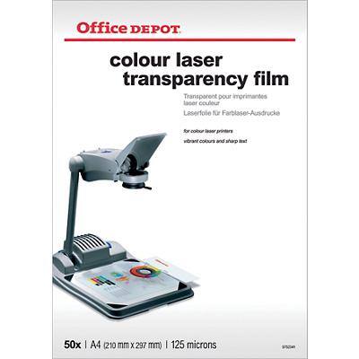 Office Depot Folie 125 Micron A4 Glashelder voor kleurenlaserprinters 21 x 29,7 cm Transparant 50 Vellen