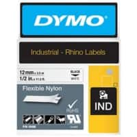 Dymo IND S0718100 / 18488 Authentiek Rhino Flexibel Nylon Labeltape Zelfklevend Zwart op wit 12 mm x 3.5m