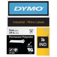 DYMO IND S0718240 Permanente polyestertape Rhino Zelfklevend Zwart op Wit 9 mm x 5,5 m