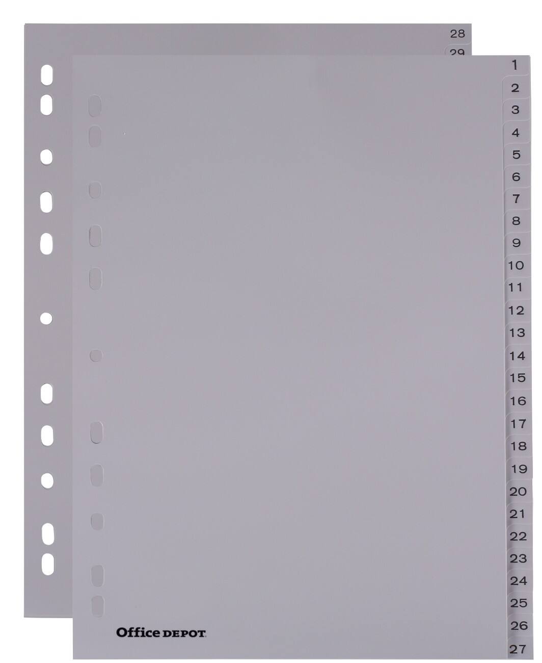 Intercalaires numériques Office Depot polypropylène A4 54 intercalaires 1 à 54 11 trous Gris