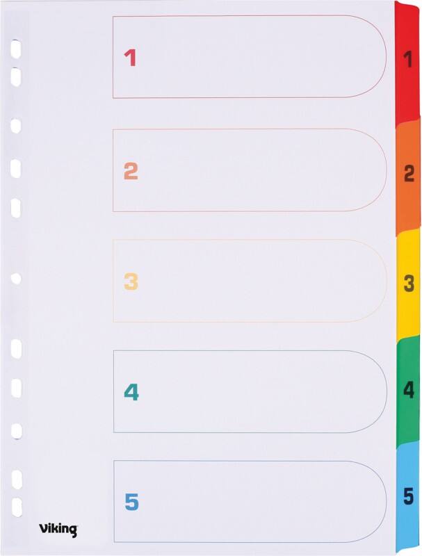 Viking Mylar 1 tot 5 Numerieke tabbladen A4 Kleurenassortiment 5 tabs Karton 11 Gaten