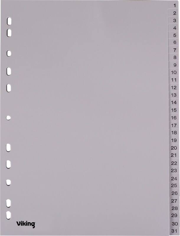 Viking 1 tot 31 Numerieke tabbladen A4 Grijs 31 tabs PP (Polypropeen) 11 Gaten 400194964