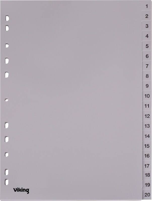 Viking 1 tot 20 Numerieke tabbladen A4 Grijs 20 tabs PP (Polypropeen) 11 Gaten 400194968