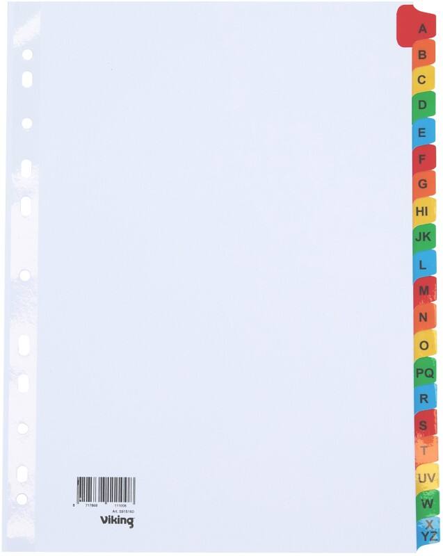 Viking Mylar A - Z Alfabetische tabbladen A4 Kleurenassortiment 20 tabs Karton 11 Gaten