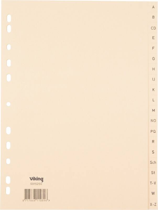 Viking Standard A - Z Alfabetische tabbladen 100% Gerecycled A4 Vaalgeel 20 tabs Papier 11 Gaten