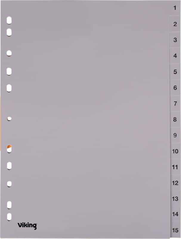 Viking 1 tot 15 Numerieke tabbladen A4 Grijs 15 tabs PP (Polypropeen) 11 Gaten 400195032