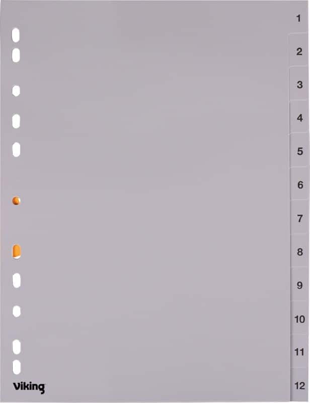 Viking 1 tot 12 Numerieke tabbladen A4 Grijs 12 tabs PP (Polypropeen) 11 Gaten 400194966