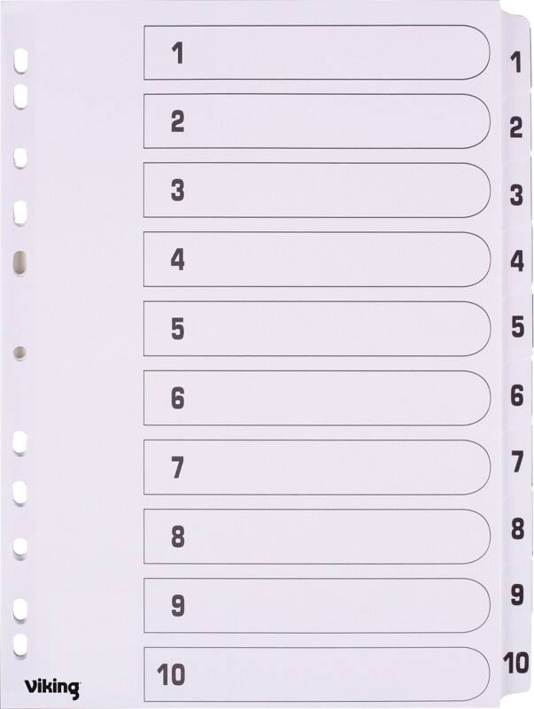 Viking Mylar 1 tot 10 Numerieke tabbladen A4 Wit 10 tabs Karton 11 Gaten