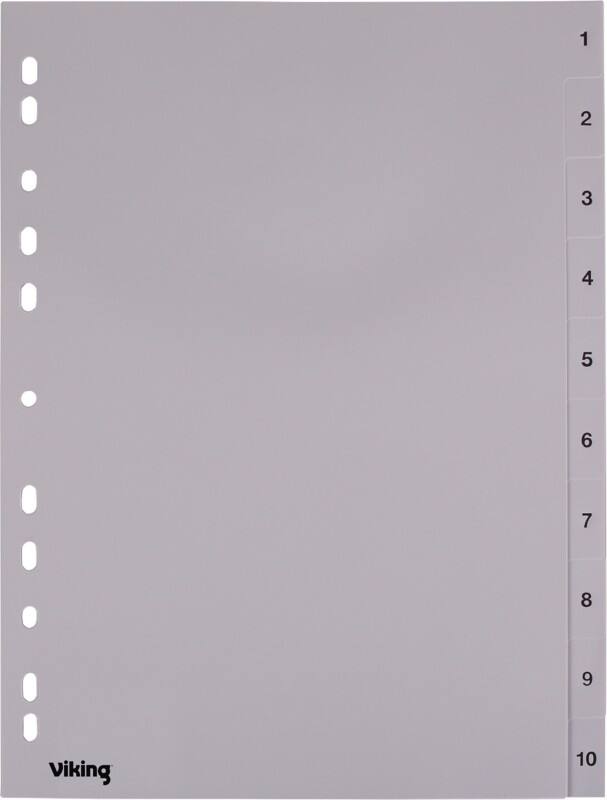 Viking 1 tot 10 Numerieke tabbladen A4 Grijs 10 tabs PP (Polypropeen) 11 Gaten 400194967
