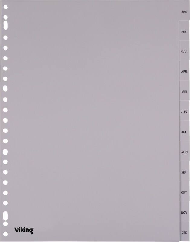 Viking Jan - Dec Alfabetische tabbladen A4 Grijs 12 tabs PP (Polypropeen) 23 Gaten 400195043
