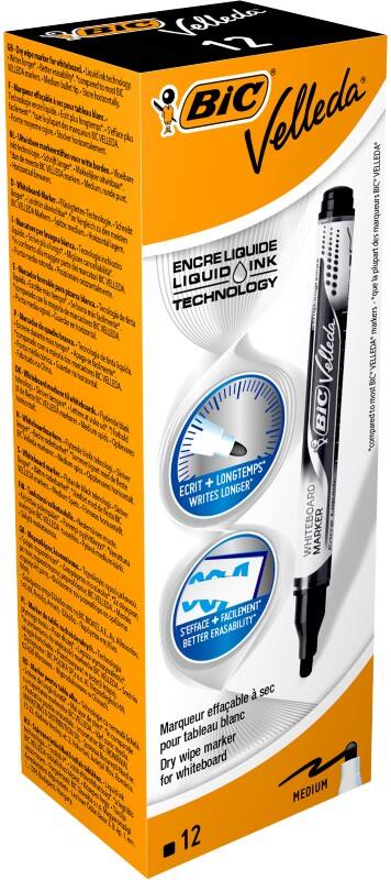 BIC Velleda Niet-permanent Whiteboard-marker Zwart Medium Ronde punt 1 - 2,2 mm 12 Stuks