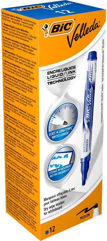 BIC Velleda Whiteboardmarker Medium Ronde Punt 2,2 mm Blauw 12 Stuks