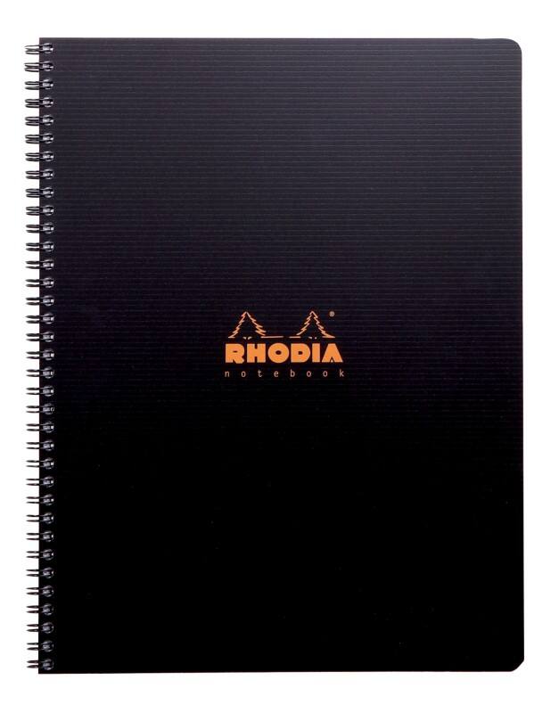 Bloc-notes Rhodia A4+ Quadrillé Reliure spirale Polypropylène Noir Perforé 160 Pages 80 Feuilles