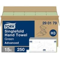 Tork Advanced Recycled Handdoek H3 V-vouw Groen 2-laags 290179 15 Stuks à 250 Vellen