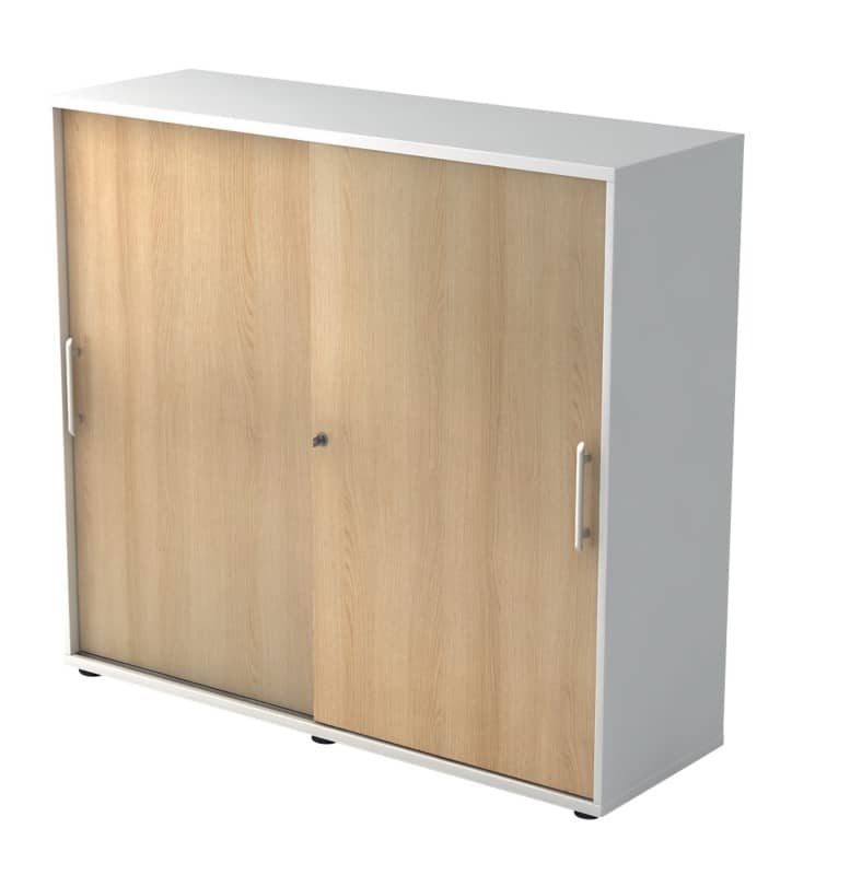 Hammerbacher Kast met schuifdeuren Gemelamineerde spaanplaat Afsluitbaar 1.200 x 400 x 1.100 mm Eiken Bruin, wit