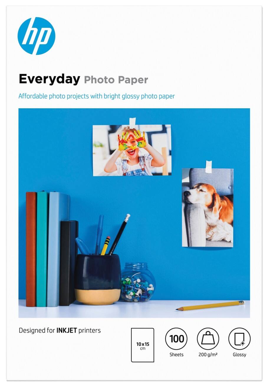 Papier photo jet d'encre HP Everyday Blanc Brillant 200 g/m² 10 x 15 cm 10 x 15 cm 100 Feuilles