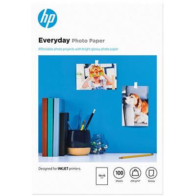 Papier photo jet d'encre HP Everyday Blanc Brillant 200 g/m² 10 x 15 cm 10 x 15 cm 100 Feuilles