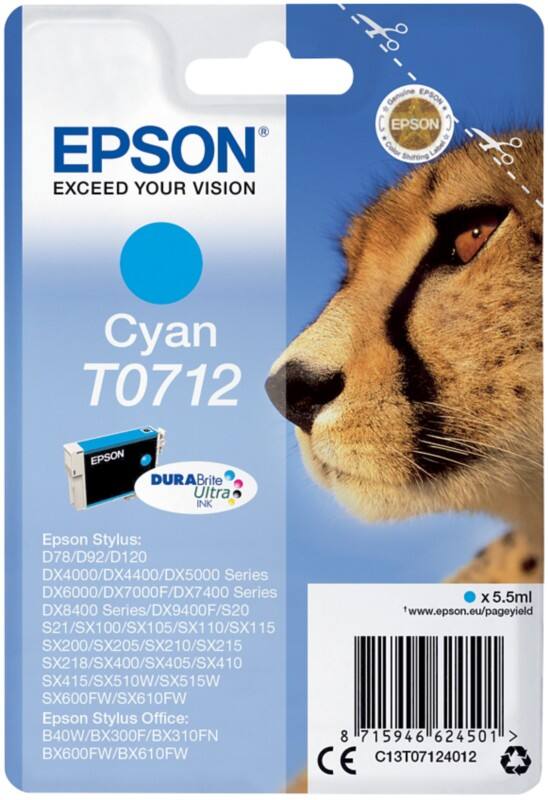 Cartouche jet d'encre Epson T0712 D'origine C13T07124012 Cyan