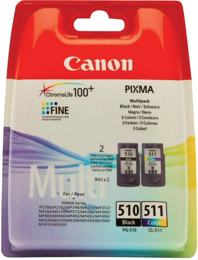 Cartouche jet d'encre Canon D'origine PG-510/CL-511 Noir, cyan, magenta, jaune 2 Unités